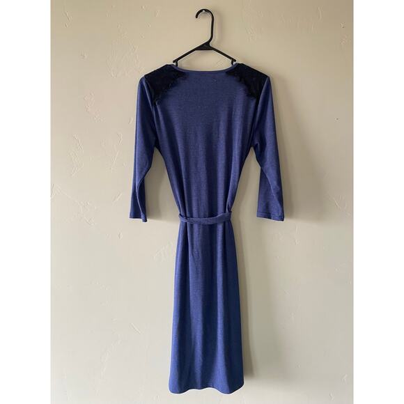 Downeast Blue Midi Dress with Black Lace Shoulder Detailing and Tie Waist - Picture 5 of 6